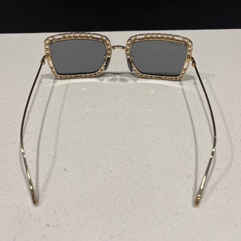 Gucci GG 1112S 001 gold chain Square Sunglasses, 54mm NEW - Picture 4 of 12